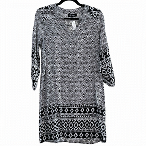 Lily Morgan Black & White Boho Print Shirt Dress Size Medium